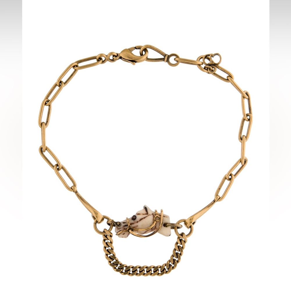 Christian DIOR Diorodeo Horse Chain Antiqued Gold Collar Necklace - Picture 8 of 9